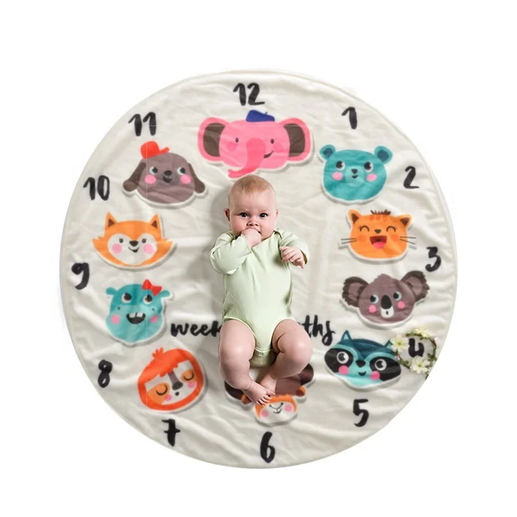 Factory custom thick fleece double side print reversible round shape baby weekly milestone blanket