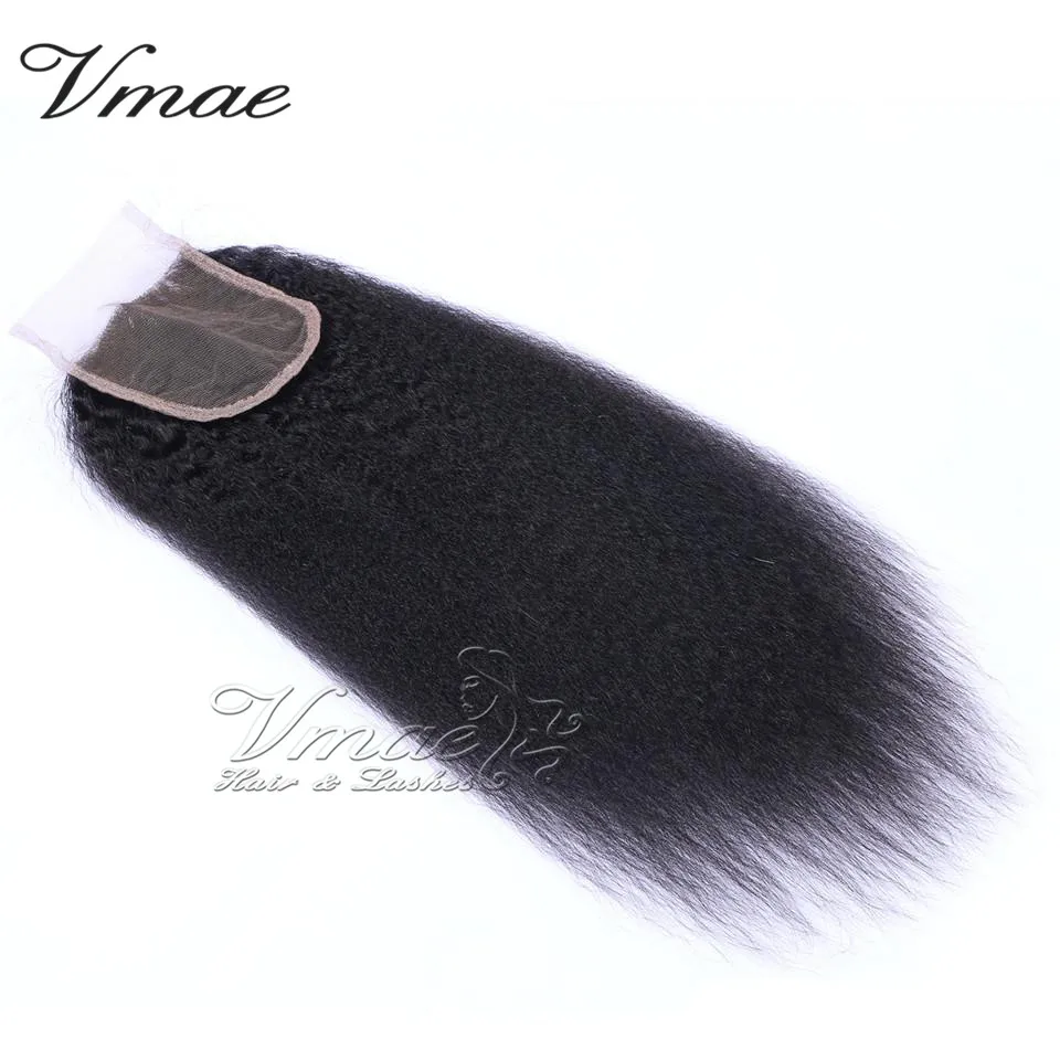 VMAE Malaysia Natural Color Kinky Straight 4*4 Soft Lace Closure Cuticle Aligned Raw Brazilian Virgin Human Hair Extension