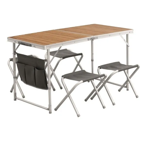 
Outdoor portable picnic bamboo kitchen adjustable height folding camping table set with foldable 4 chairs 