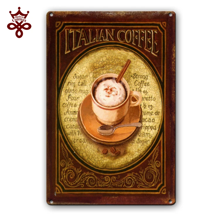 Metal coffee sign Custom Antique Wall Decoration Tin Sign Metal Painting Tin Sign