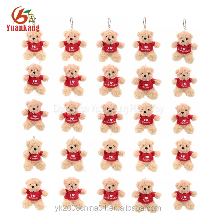 12cm Promotion Mini Plush I Love You Teddy Bears Souvenir Keychain Toy With custom T-shirt Logo