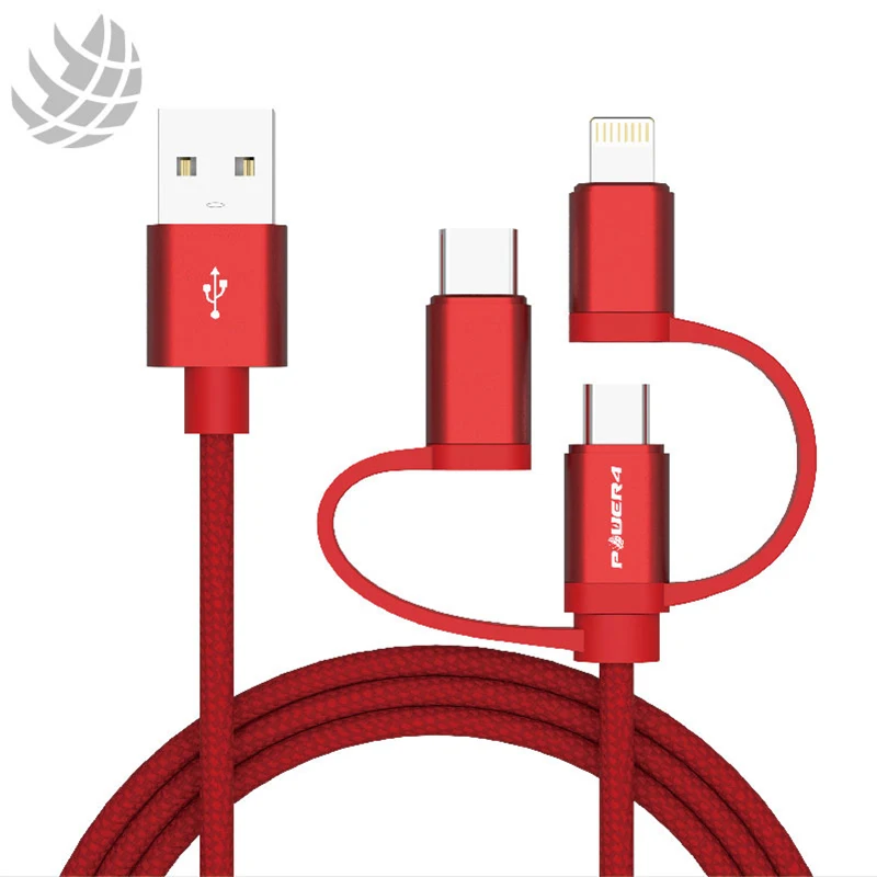 3B5A Nylon Braided 3in1 Mobile Phone USB Fast Charger Data Cable Type C Micro USB MFI Certified with Lighting for Iphone Apple