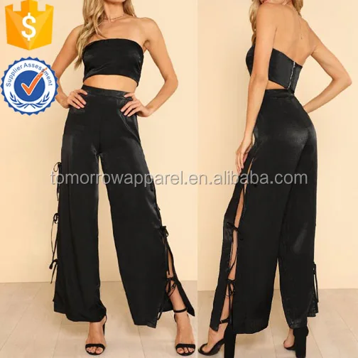 
Solid Crop Bandeau Top & Tied Side Pants Set Manufacture Wholesale Fashion Women Apparel (TA4090SS) 