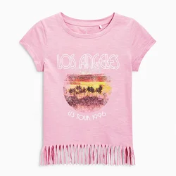 children clothes girls Casual Pink Sweet Tees with tassels bottom Kids T-shirt