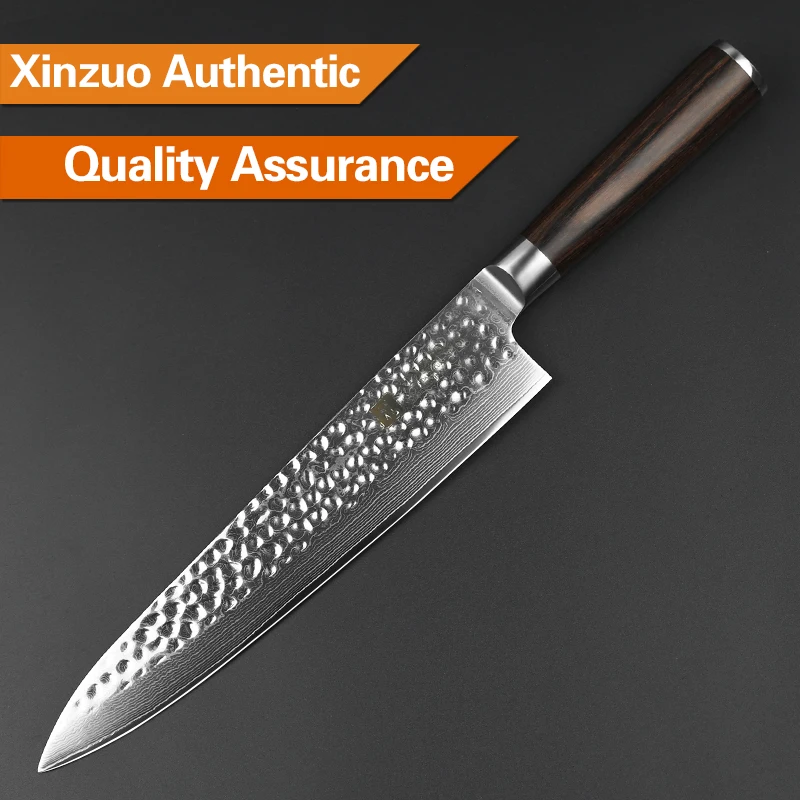 Professional Japanese Damascus Stainless Steel Kitchen Chef Knife 9 Inch Carbon Steel Pakka Wood Handle