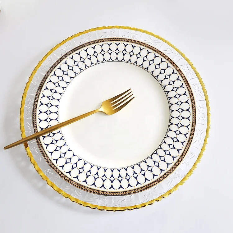 
Weddings dessert wholesale clear decorative round under gold glass plates for decoupage 