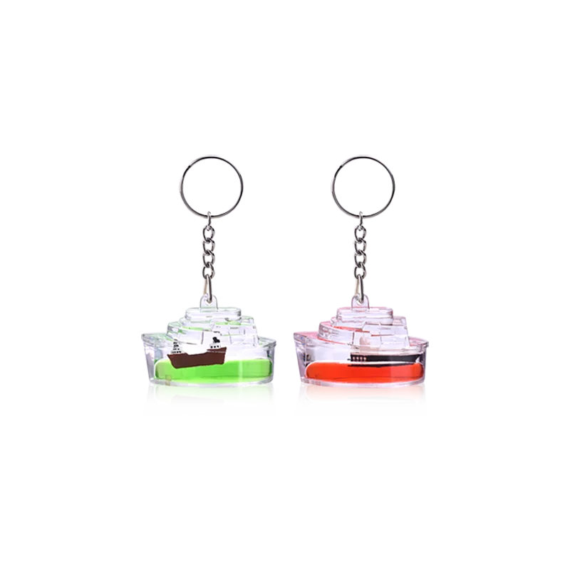 Promotional Plastic Keyrings Creative Boat Shape Oil Liquid Floating Keychain