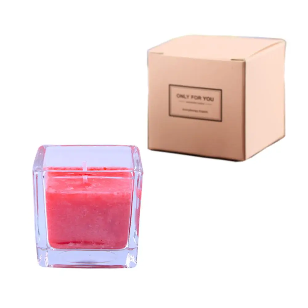 Handmade Gift Wholesale Private Label Classic Mini Square Clear Glass Jar Smokeless Scented Soy Wax Candle For Home Decor