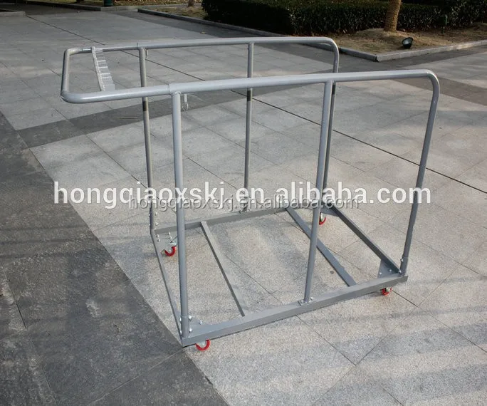 Round folding table trolley cart, round banquet table steel frame, table trolley