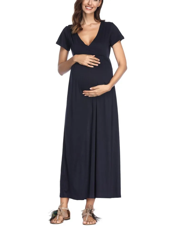 
D3119 Wholesale Summer Casual Short Sleeve Maxi Maternity Pregnant Lady Long Dress 