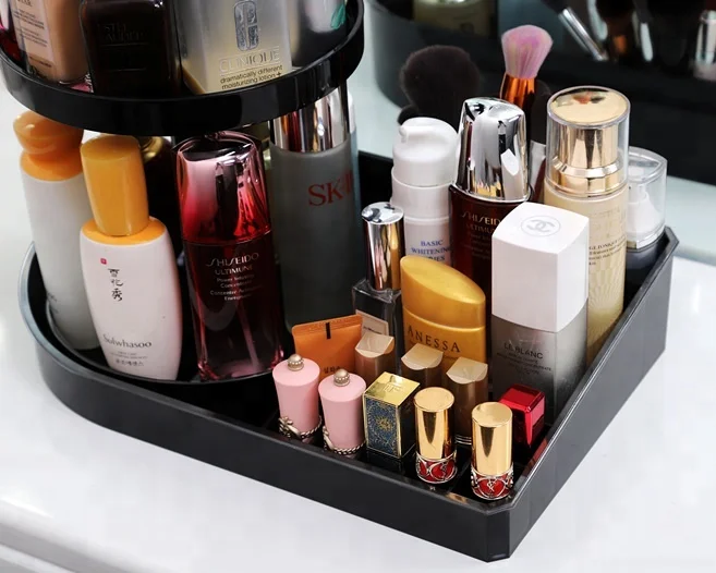 Women large cosmetic rack 360 degree rotation acrylic-makeup storage organizer