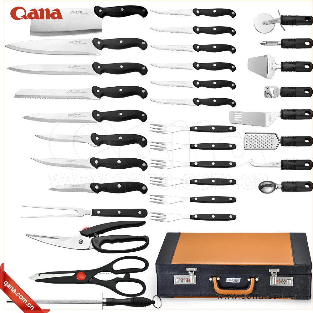 QANA Factory Wholesale OEM Knife chef Damascus Knife with Aluminium Case 25 Pcs Stainless Steel Knife Set