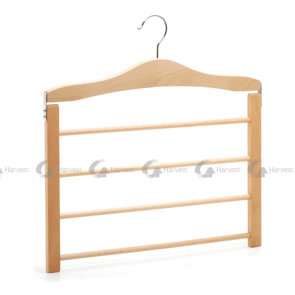 
natural color wooden trouser hanger with 4 bars 