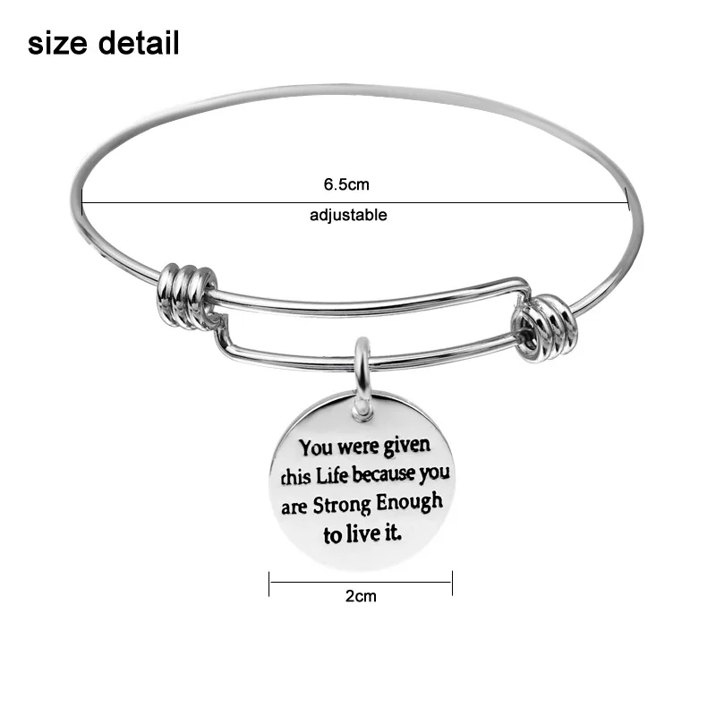 Womens Silver Stainless Steel message bracelet Engraved Message Motivational Inspirational Words Round Charm bracelet