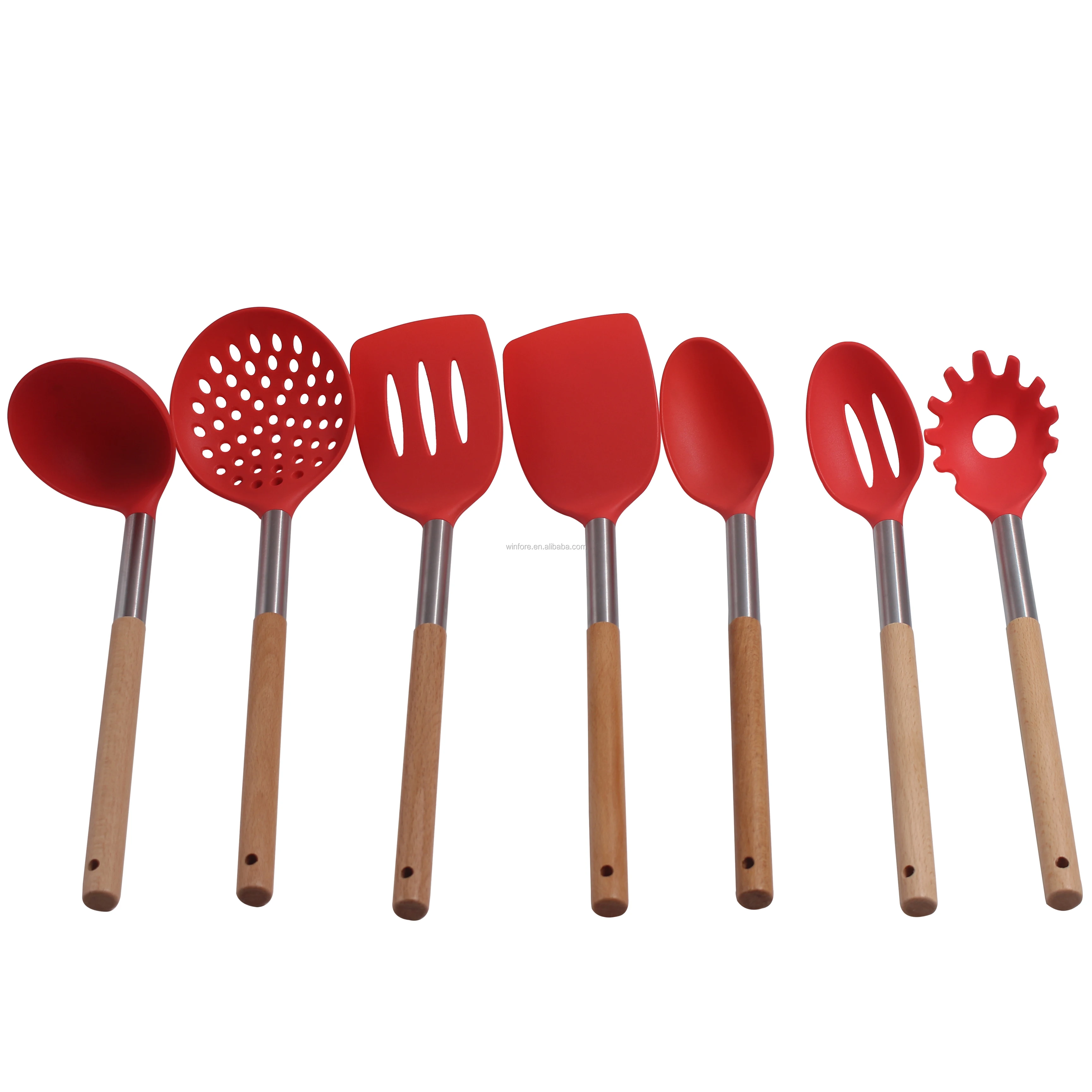 silicon kitchen utensils for cooking silicon  Utensil Set Cooking Utensil Kitchen Tools Set with wooden handle