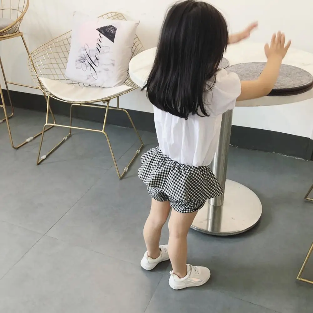 
PP0027 Summer Plaid Thin Cotton PP Pants Ruffle Shorts Female Baby 