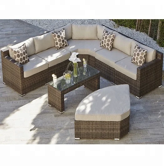 Rattan sofa rattan suit is now in fashion Luxury Outdoor Wicker Furniture Garden Rattan Angle Corner Sofa Set