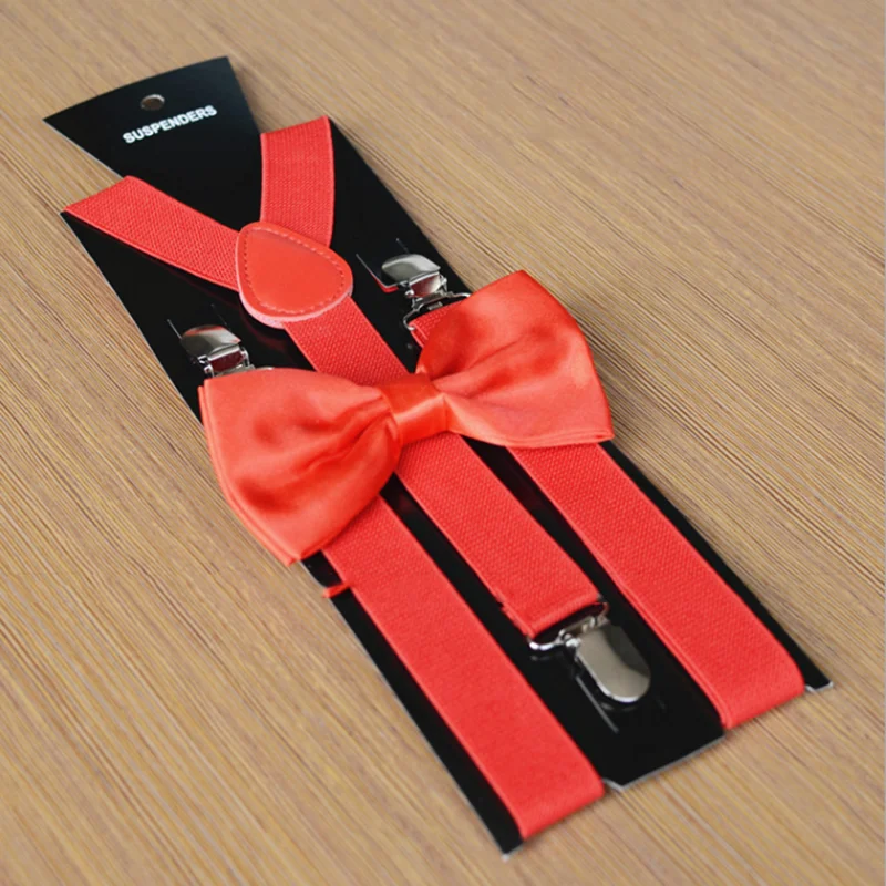 Men adult suspenders  bow tie set coffee suspenders  2.5 cm width 120 cm length 3clips sliver metal pu solid pattern low price