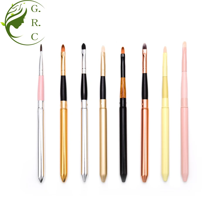 A New Retractable Lip Gloss Applicator Makeup Brush Private Label Eye Liner Cosmetic Brush Mini Travel Metal  Lip Brush With Cap