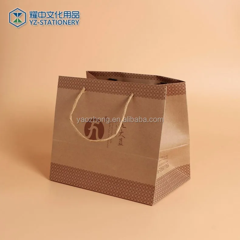 Flat bottom food kraft paper packaging shopping bag china
