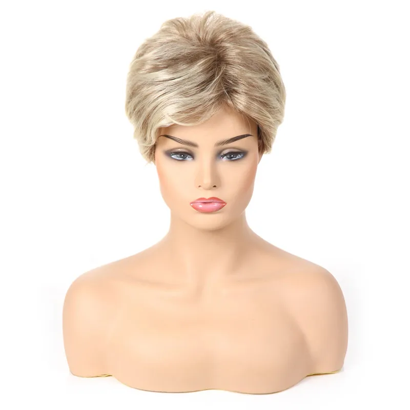 Short Hair Wig 613# Blonde Synthetic Short Straight Haircut For White Women