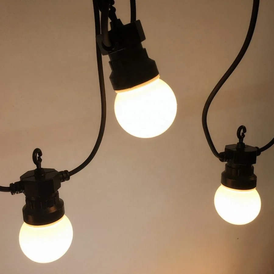 G50 Ball Lighting PVC Black Cable Rubber Belt Garland Backyard Decor LED String Light With Clear Plastic Bulbs