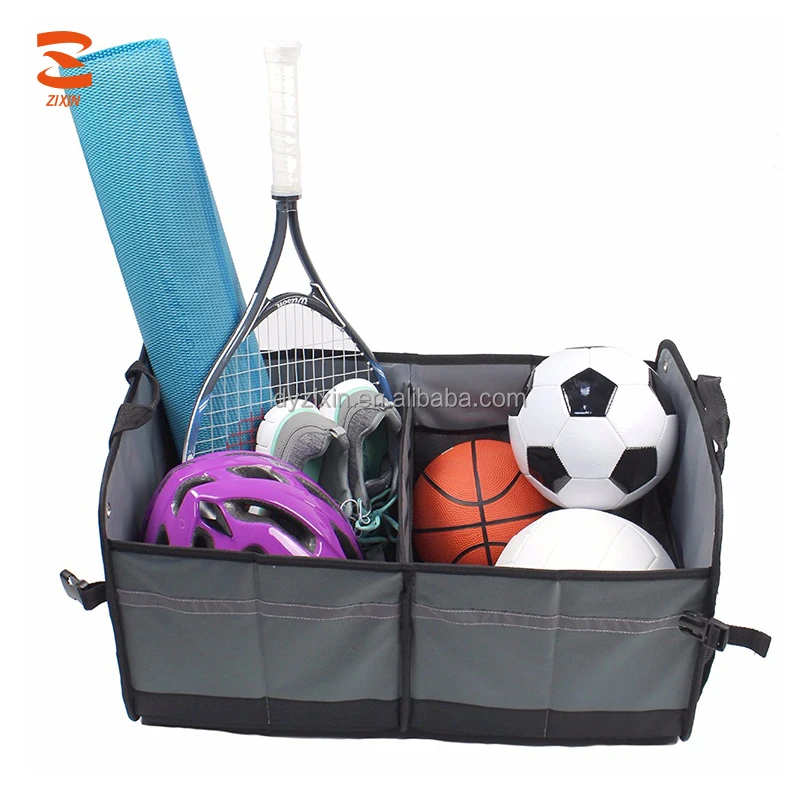 The Popular Car Trunk Organizer Foldable Storage Box with 12 Pockets and 2 Elastic Straps for SUV Vans Cars Trucks