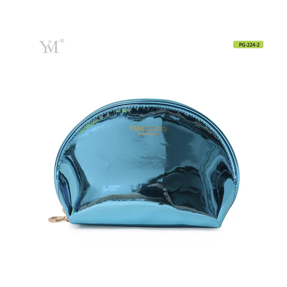 Shiny blue custom clutch travel makeup cosmetic set bag for gift
