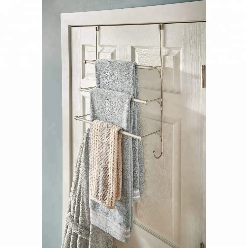 
Bathroom Flat Nickel Over the Door Triple stainless steel expandable towel rack with Hooks 