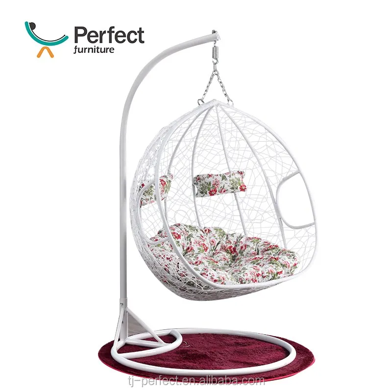 free sample Iron steel tube PE rattan wicker patio hanging egg swing chair with cushion