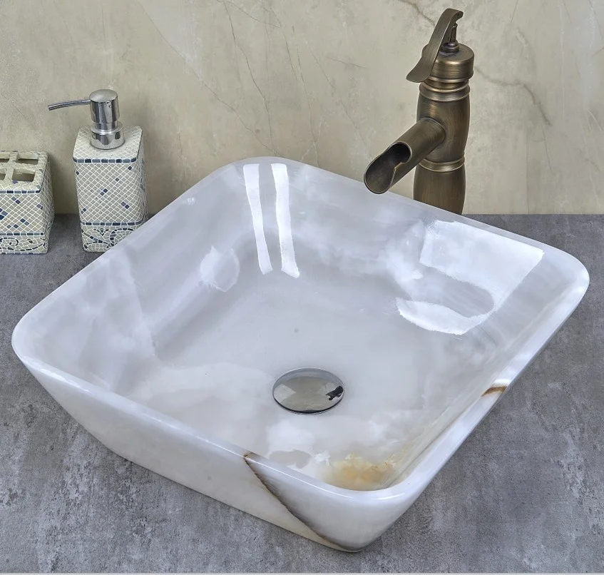 Square White Onyx Bathroom Wash Basin