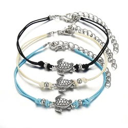 2019 Fashion Style Multi layered Summer Beach Turtle Shaped Charm Ankle Bracelet Turtle Rope String Anklets For Women