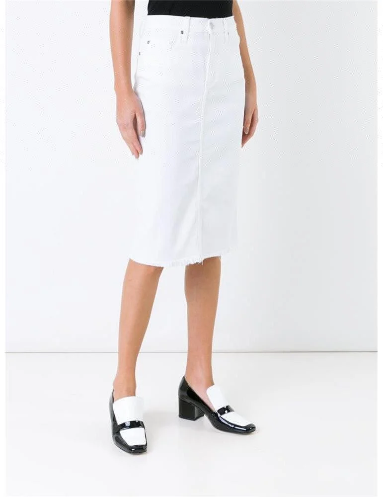 Royal wolf denim pencil skirt manufacturer white pure color stretch denim garment dye denim pencil skirt