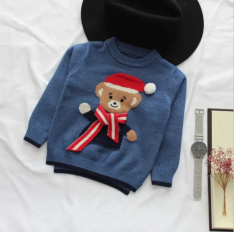 Winter boy sweater christmas , kids intarsia long sleeve angora knit pullover sweater