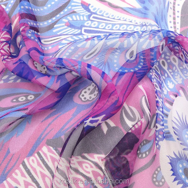 100% silk georgette with peacock feathers