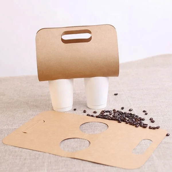 Kraft disposable paper cup holder, carriers for 2 cups and 4 cups