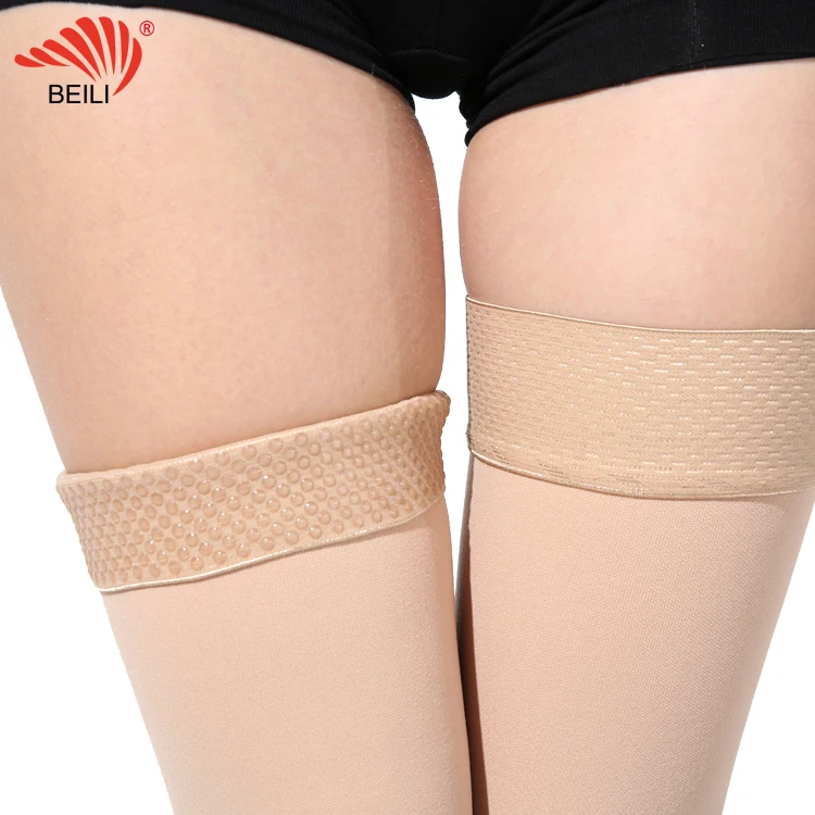 OEM anti varicose veins medical thigh high open toe beige black compression stockings with best price
