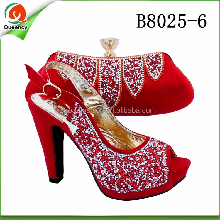 B8025 Queency Italian Design African Ladies Evening Shoes and Bags Set with Stones for Women Wholesale