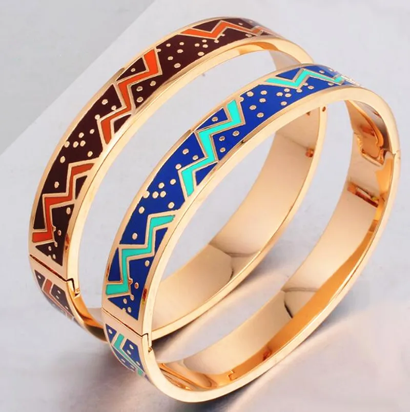 Artificial New Pink Waves Cuff Hinged Enamel Fake Gold Jewelry Jewellery Bracelet Bangle Models Gold 18K Cuff Bangle