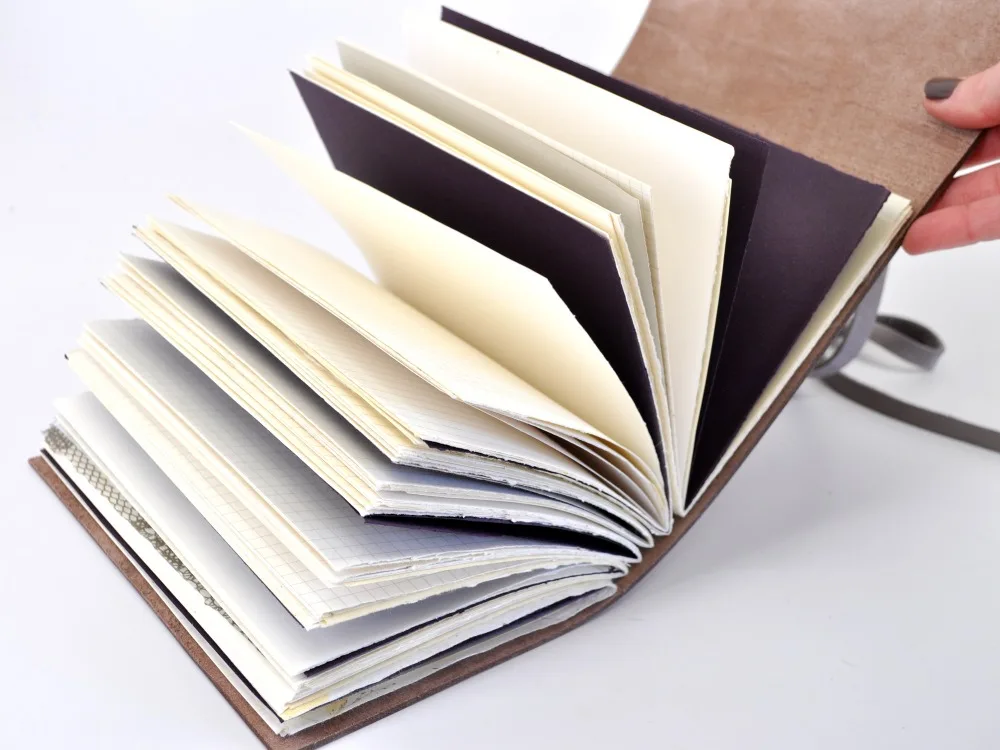 Unique bundled cow hide leather journal vintage with thread 6 small paper sheet books, natural raw leather journals handmade