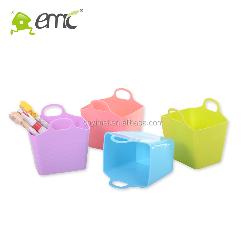 Promotional soft plastic desk organization mini PE storage basket with handle