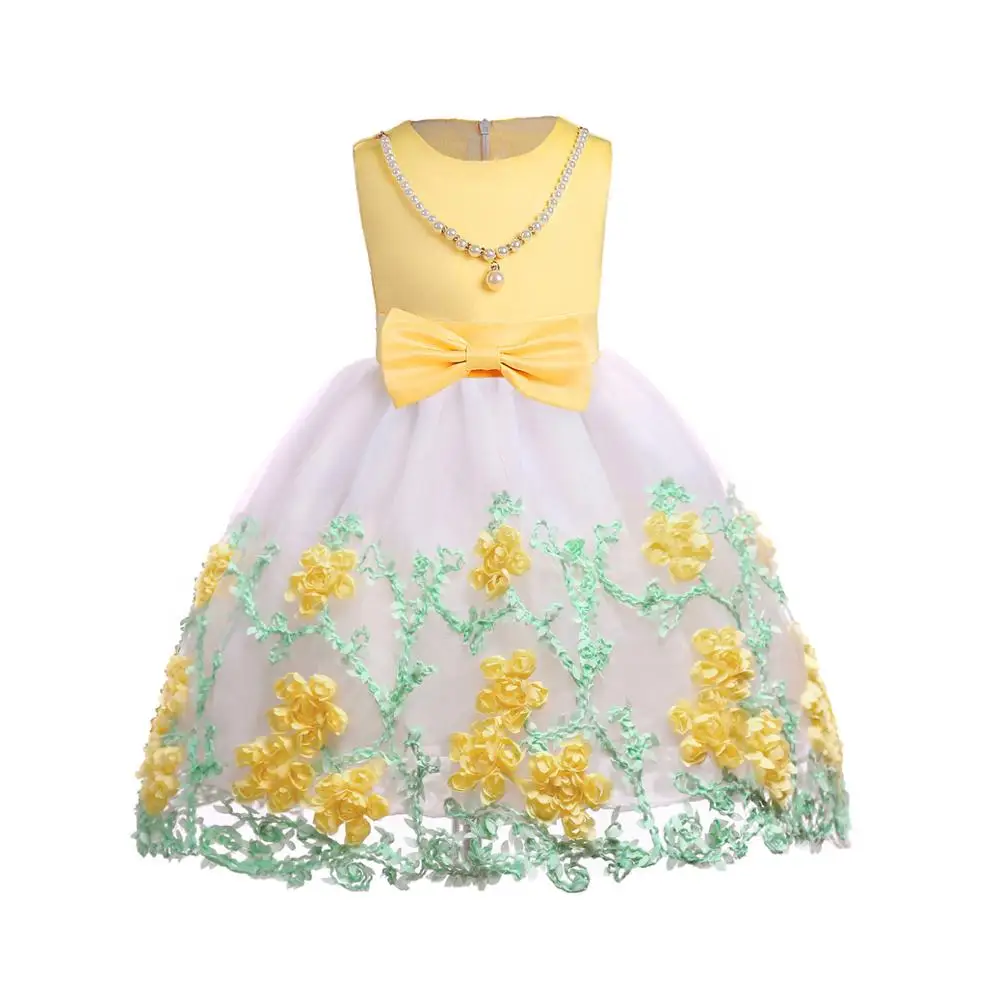 Net Yarn Embroidery Pearl Floral Latest Children Birthday Dress Designs