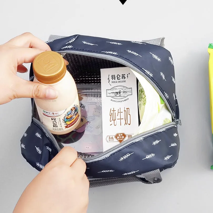 Audit BSCI Pattern Lunch Box Portable Insulated Canvas Thermal Food Picnic Lunch Bags for Women Kids Portable Cooler Bag