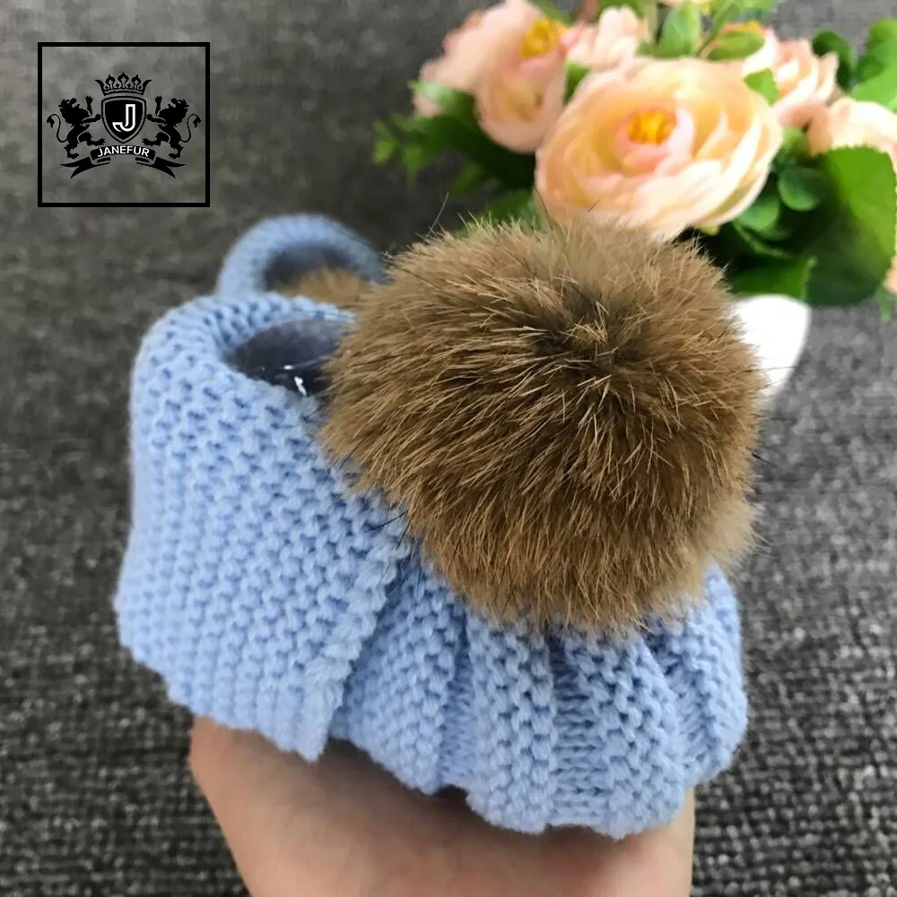 Hand Knitted Pom Fur Ball Boot Shoes For Baby Girl Crocheted Booties Socks With Shoe Print