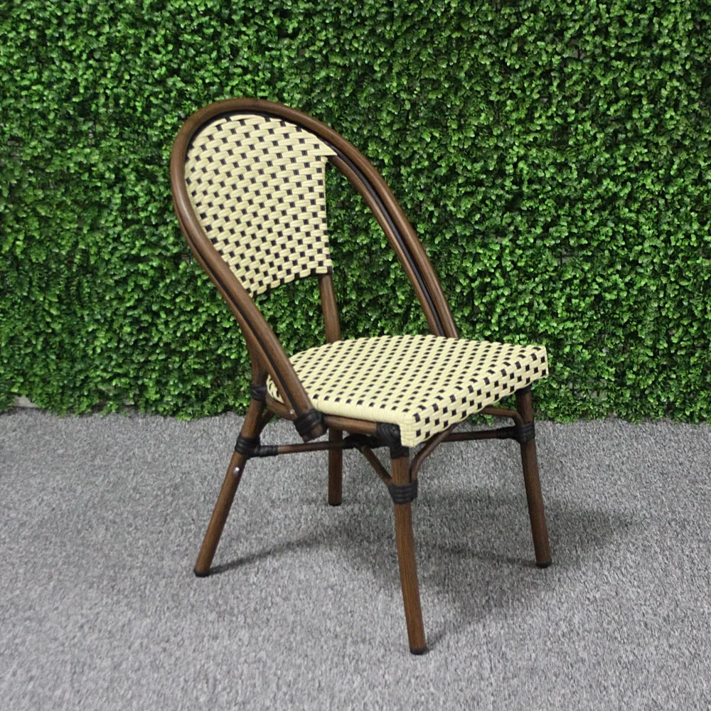 Уличная пластиковая бамбуковая мебель, алюминиевый стул из ротанга во французском стиле для бистро