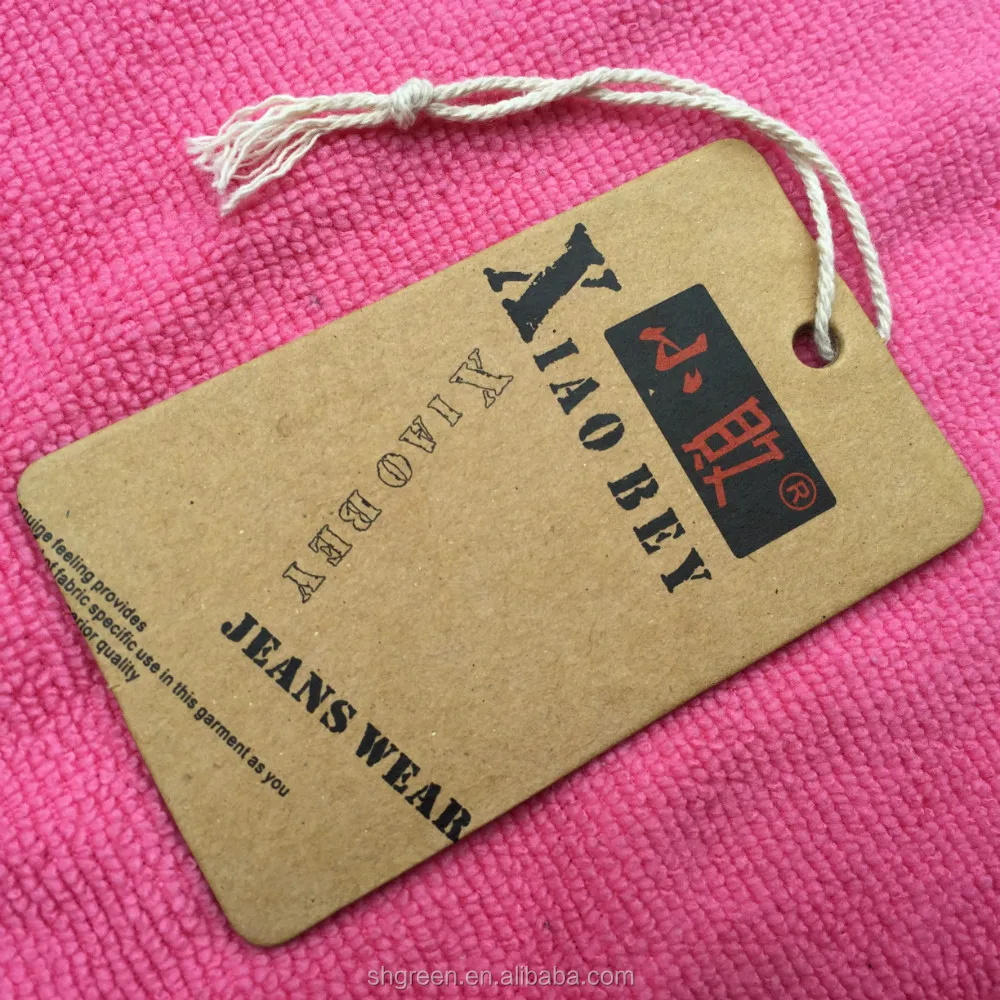 Durable washable kraft paper hangtag,natural color jeans cardboard swing tag