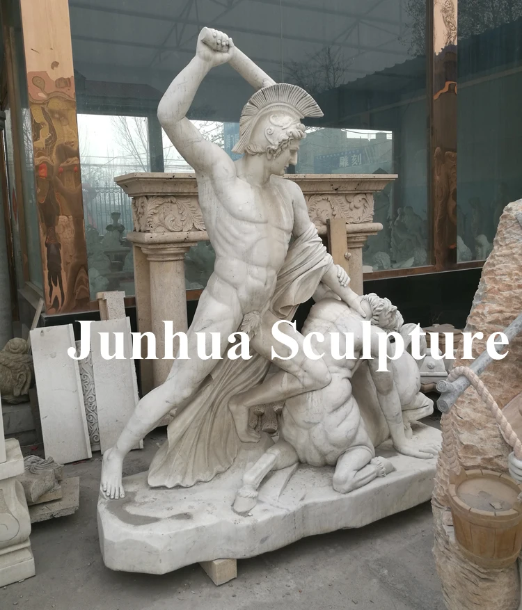 Life Size Natural Travertine Stone Marble Saint George Statue Fighting with Dragon Sculpture