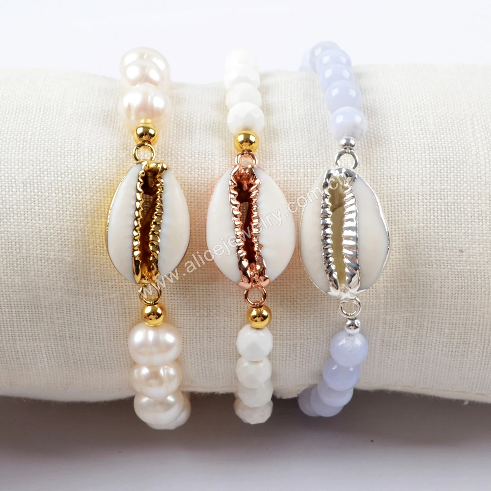 G1552 Cowrie Shell With Pearl Beads Bracelet Gemstone Bead Bracelet