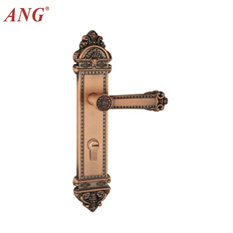 China Best Price American villa security double pull Fine Antique Design Copper Door Handle Lock Wholesale