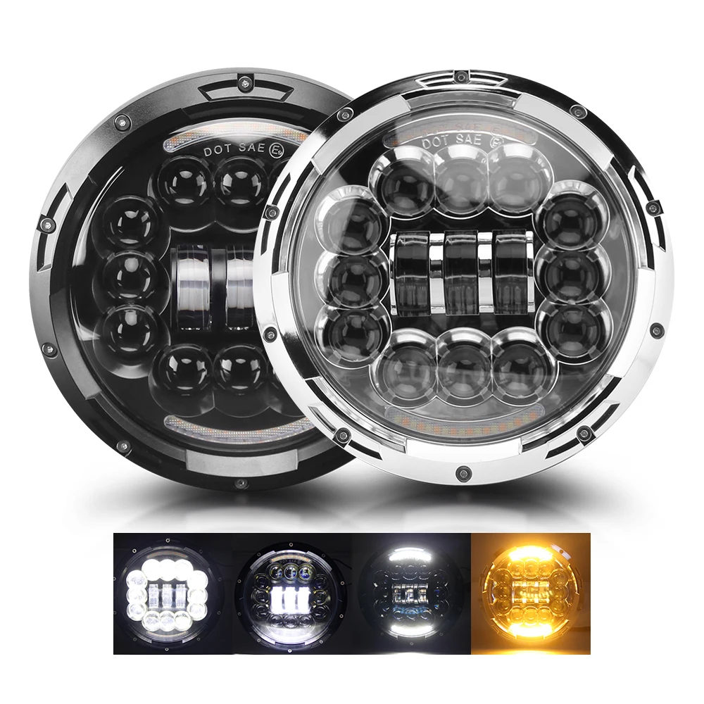 Мотоцикл дальнего света DRL Offroad Янтарный круглый 40 Вт 70 7 дюймов двойной цвет светодиодные фары для